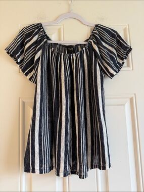 NWT W5 Navy & White Striped Peasant Top